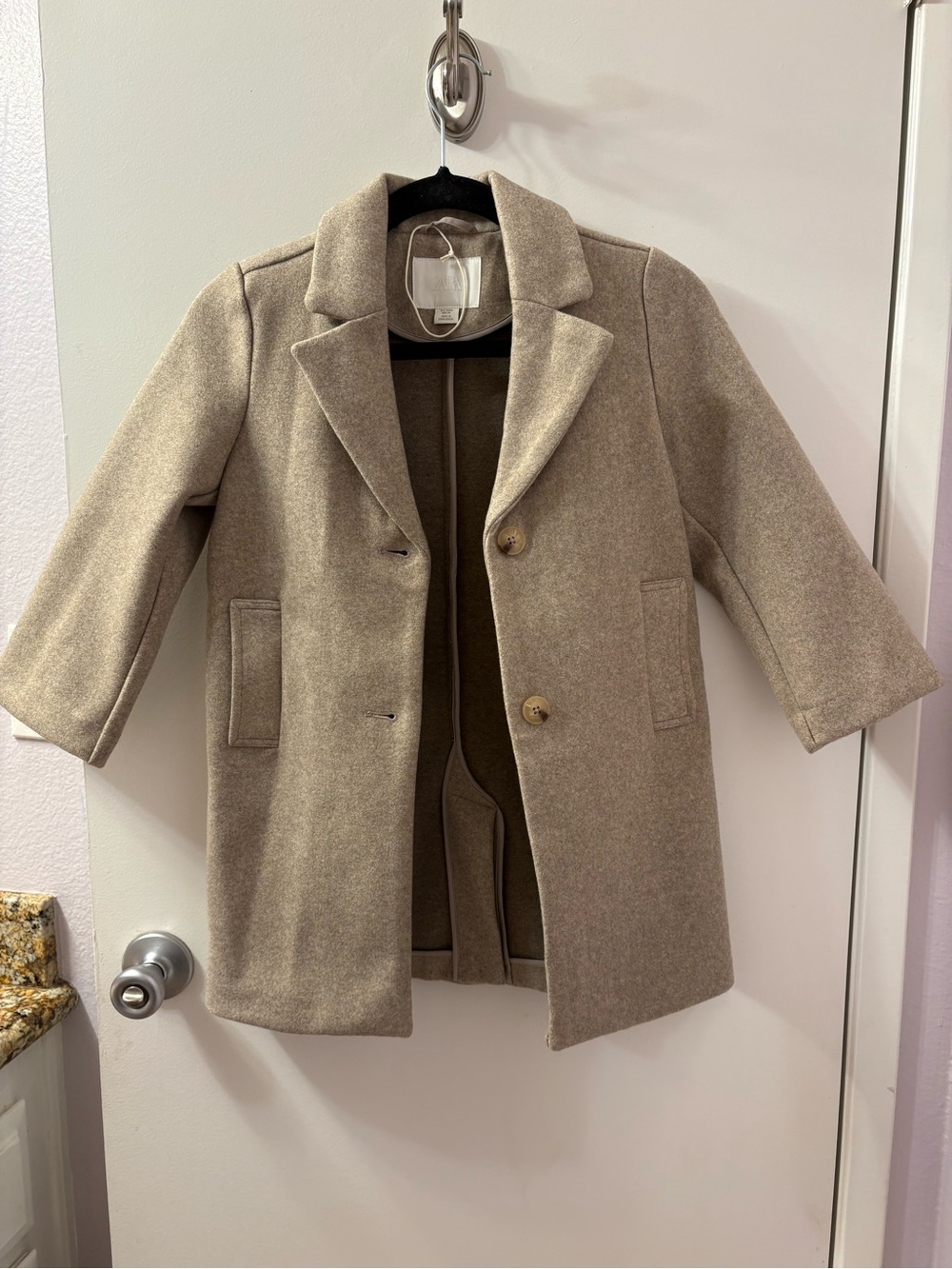 Zara Kids Beige Wool-Blend Peacoat NWOT PTP 17/Length 26